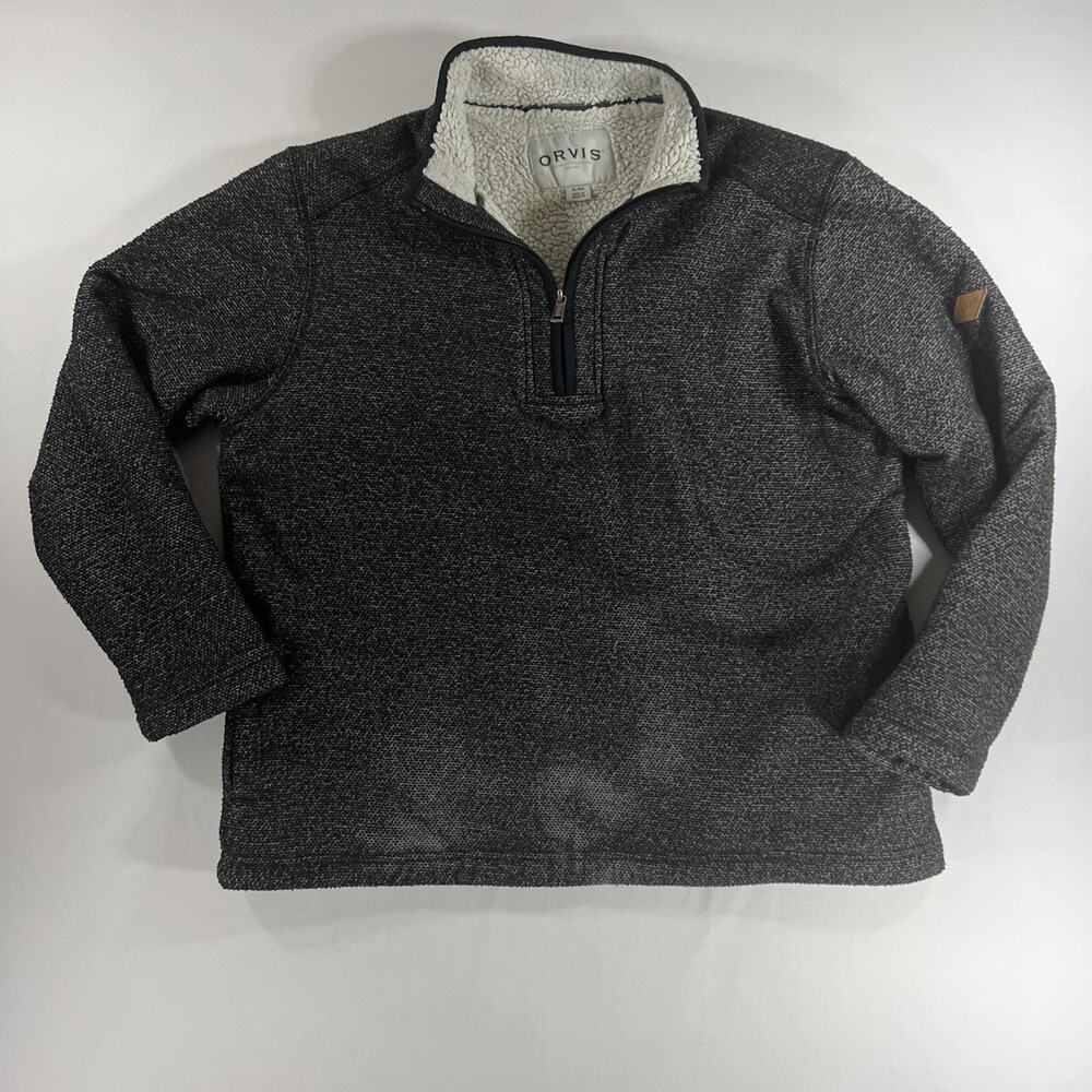 ORVIS 1/4 Zip Sherpa Fleece Lined Pullover Sweater Charcoal Gray Grandpacore XL